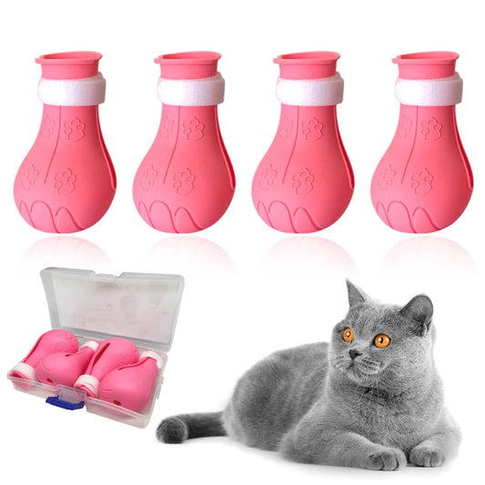 Cat Claw Covers Cat Boots for Cats Only Cat Anti-Scratch Shoes Adjustable Prickly Anti-Off Shoes Soft Silicone Cat Paw Protector Boots for Cat Grooming Bathing Shaving to Prevent Scratching (Pink)